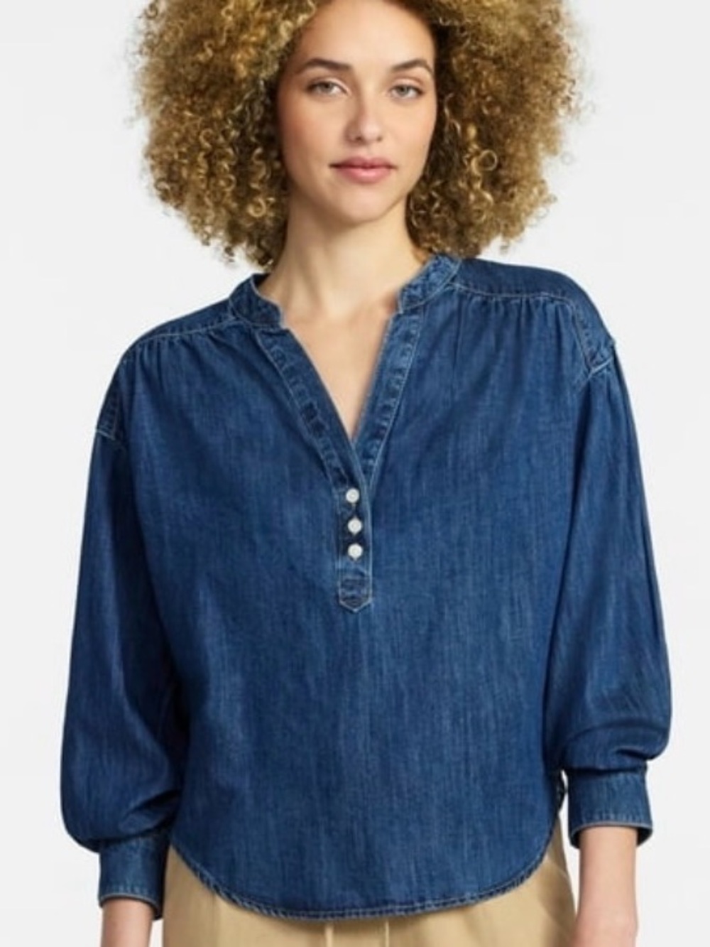 NWT Time and Tru Denim Button-Front Crop Top in Blue size XXL
